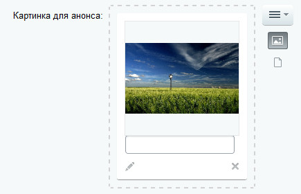 Поле изображения Bitrix с превью, кнопками выбора файла и редактирования
